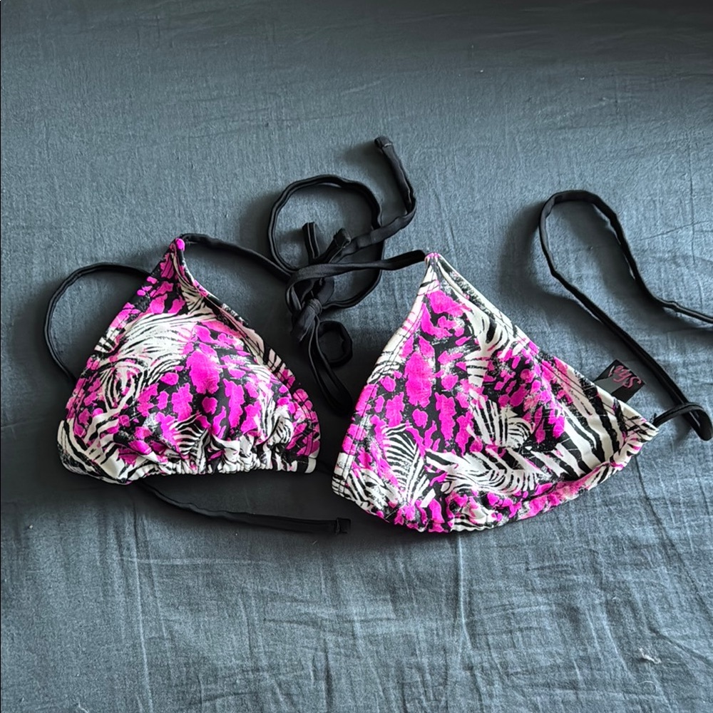 Pink and Black Animal Print Bikini Top